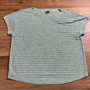 Talbots Teal 100% Linen Open Knit Top Short Sleeve Casual XL‎ Relaxed Wide Neck
